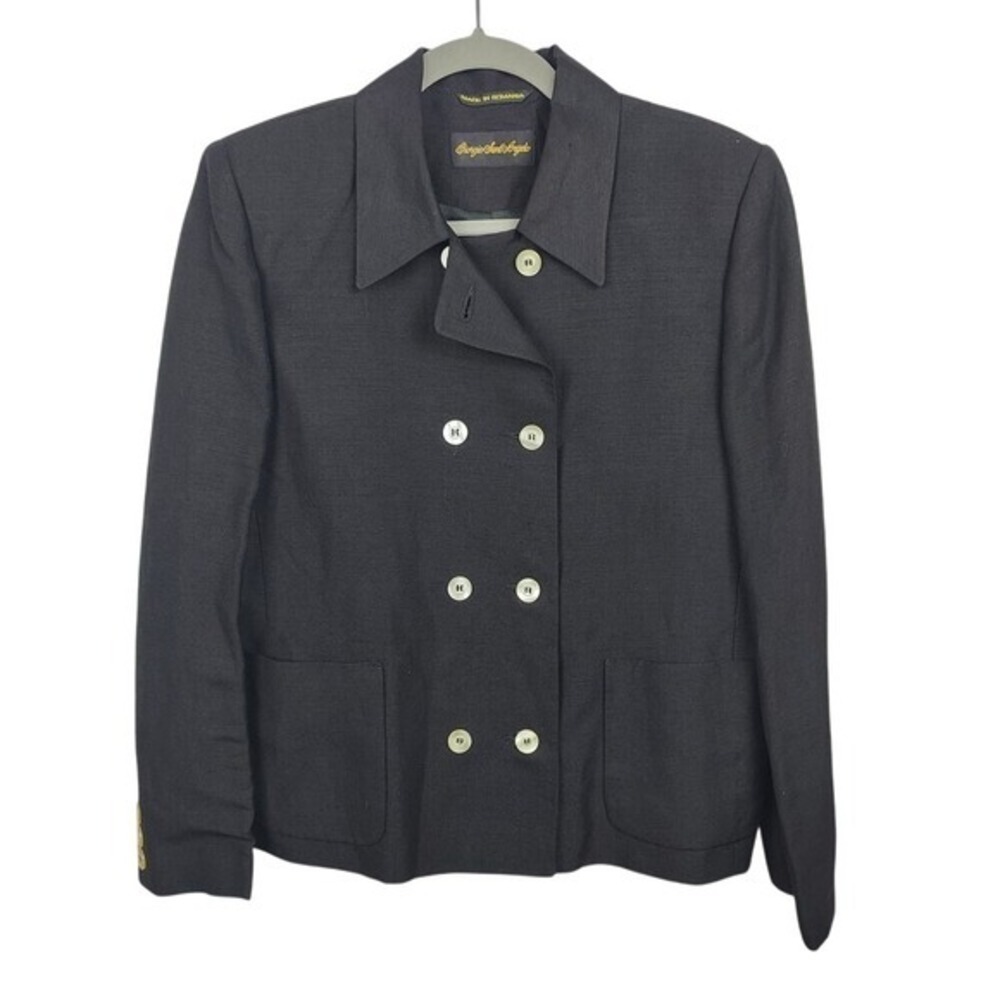 Giorgio Sant Angelo Black Linen Blend Double Breasted Blazer Jacket Size 8